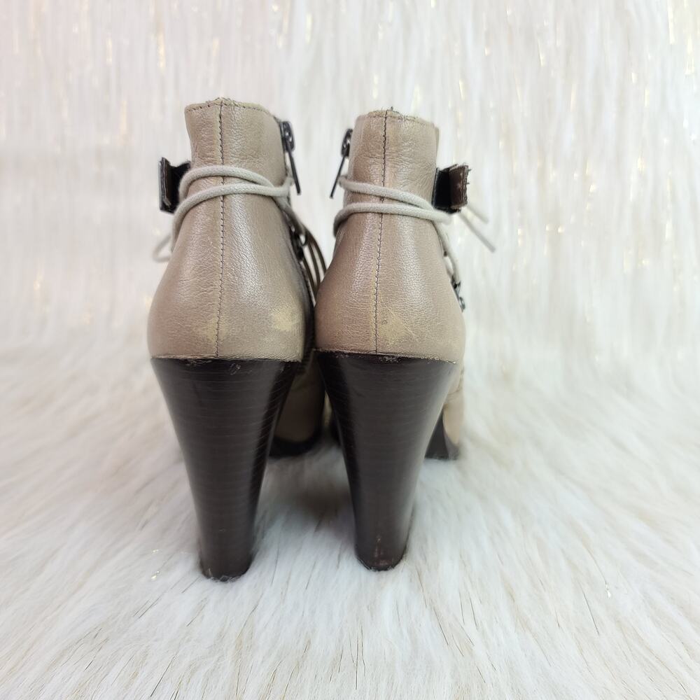 Bacio 61 Presanti Taupe Leather Ankle Boots Booties Block Heel Sz 7 - Picture 4 of 8